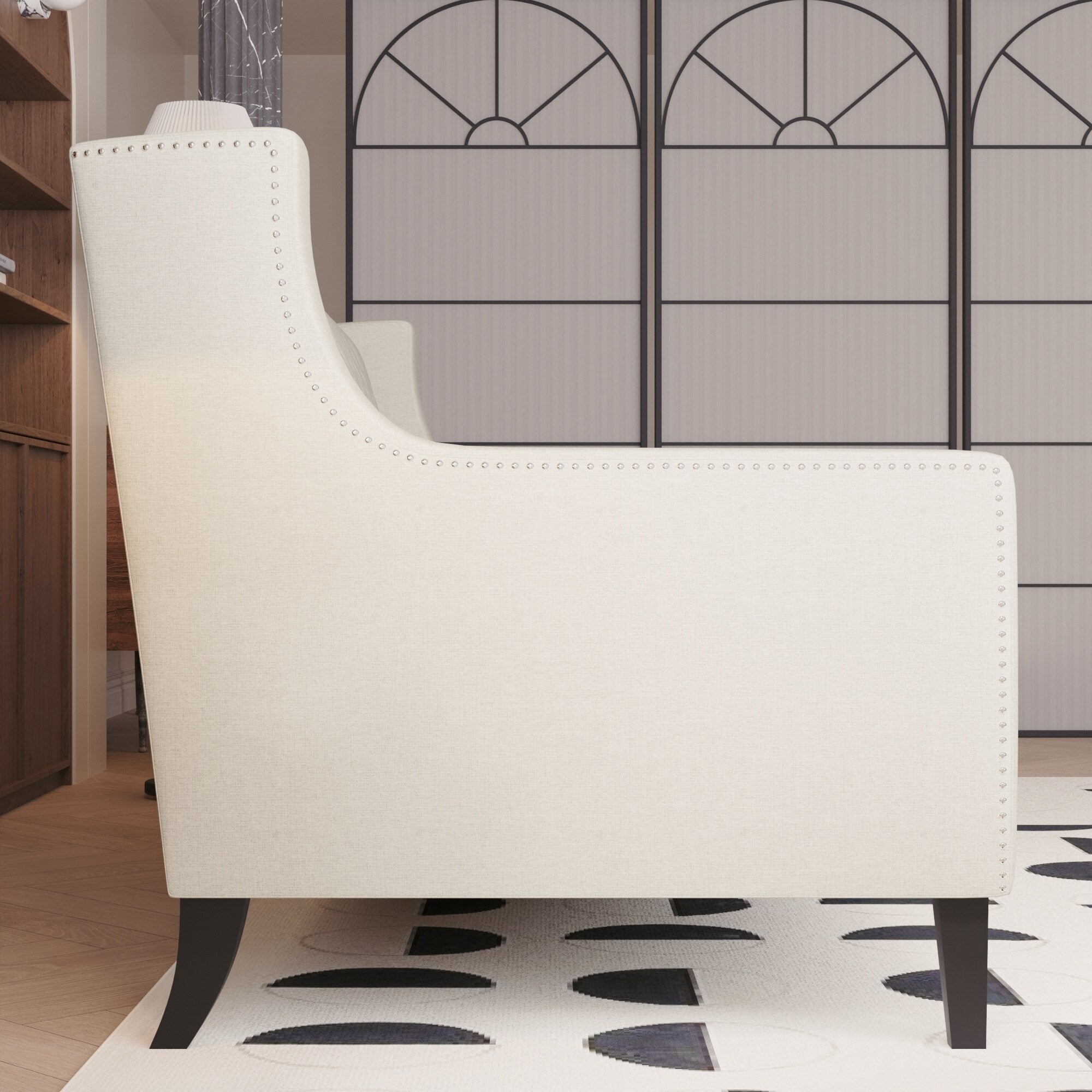 Canapé 3 places beige style Mid-Century Modern en polyester 78,75 po avec dossier capitonné et coussin confortable pour le salon