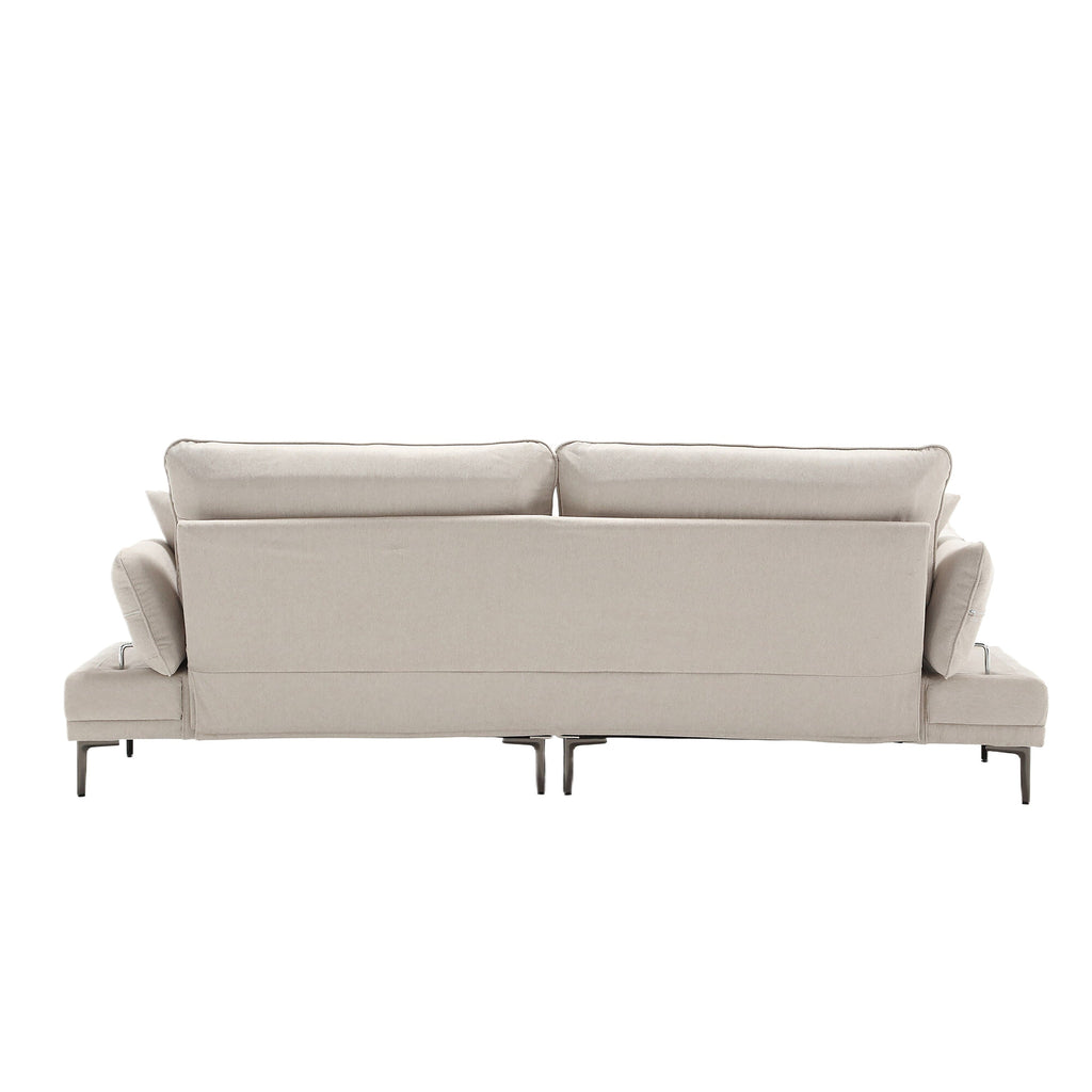 Canapé causeuse beige moderne en lin 102.36 avec accoudoirs réglables et coussins capitonnés pour le salon