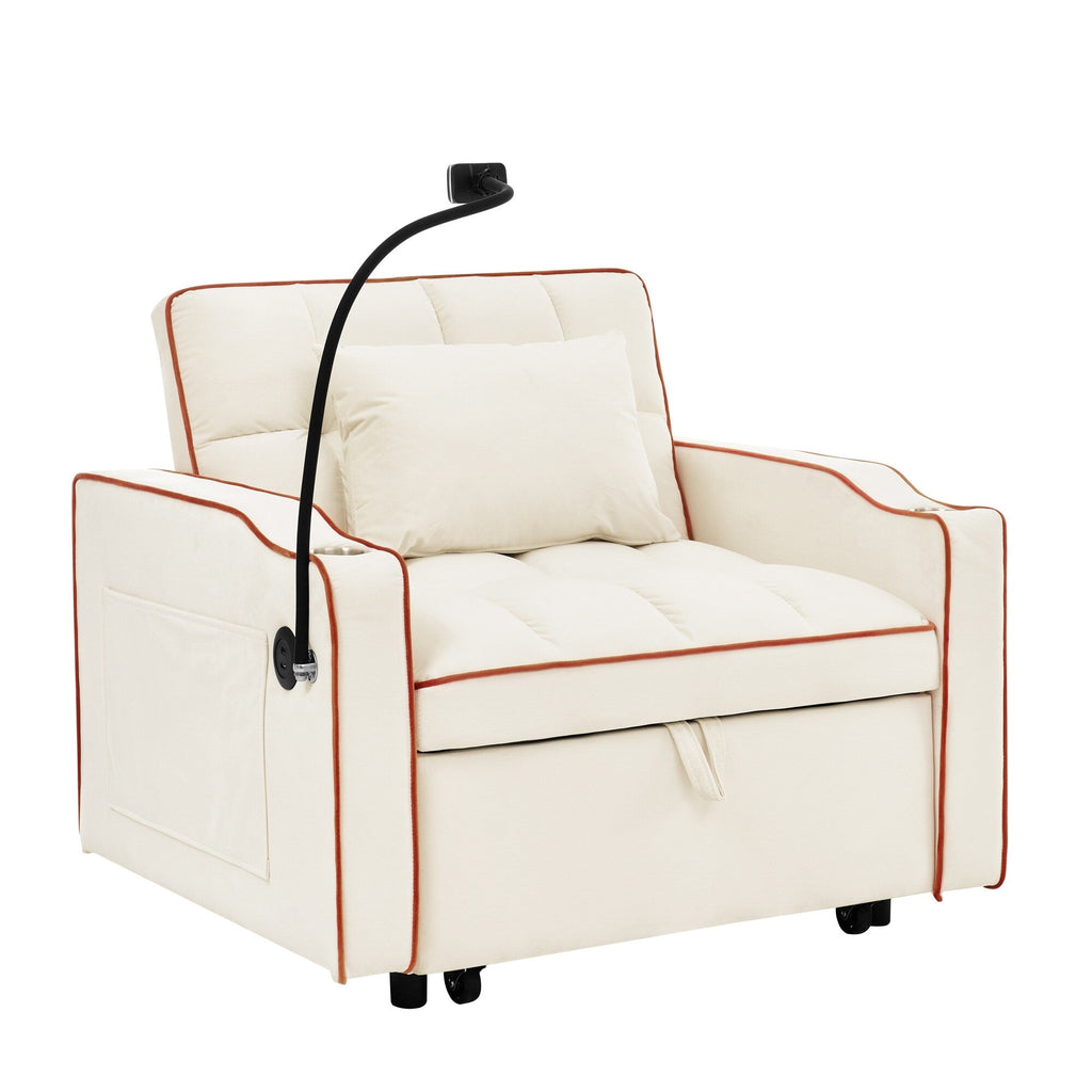 Canapé-lit convertible simple 3 en 1 en velours beige moderne 35,83 $ avec dossier réglable et port de chargement USB pour le salon
