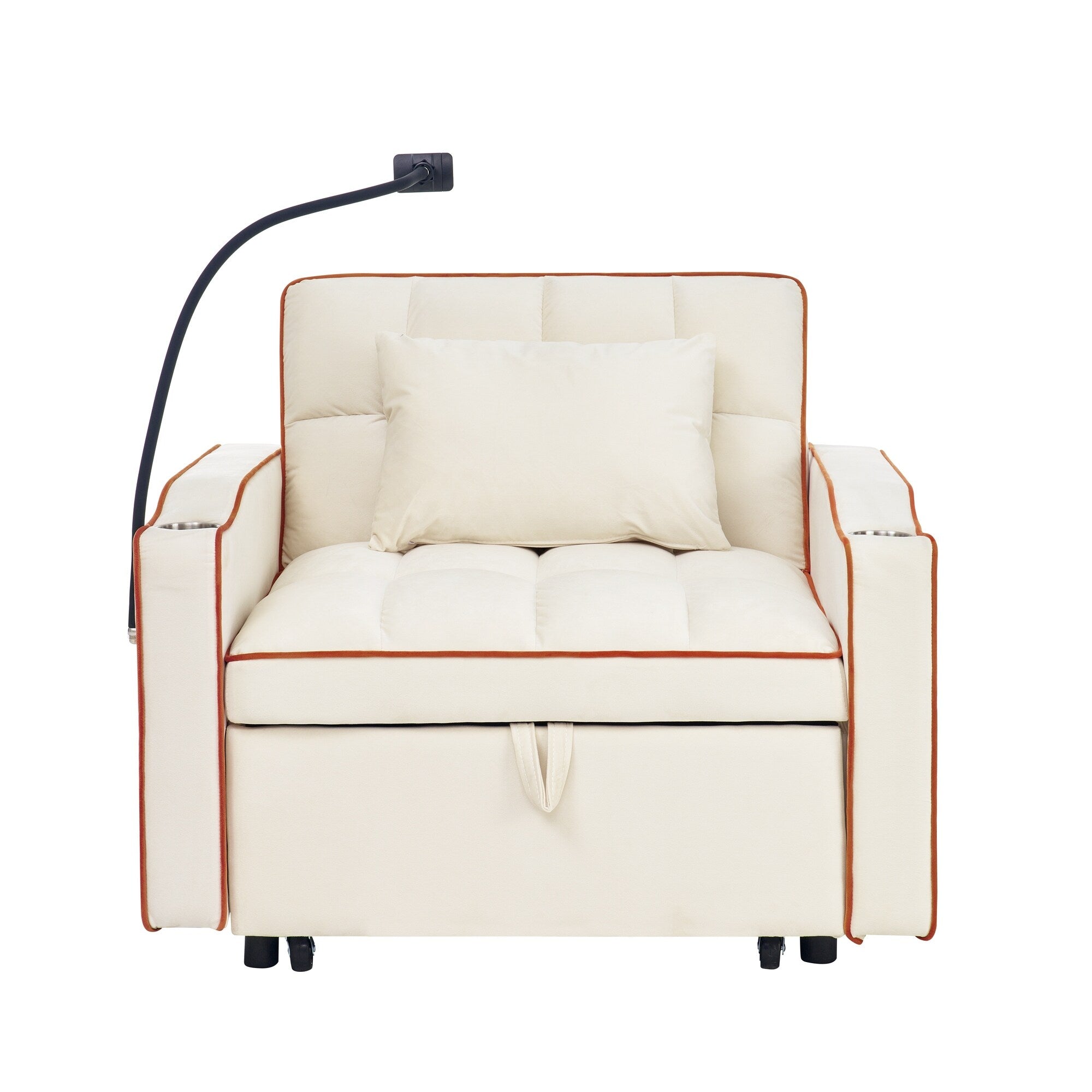 Canapé-lit convertible simple 3 en 1 en velours beige moderne 35,83 $ avec dossier réglable et port de chargement USB pour le salon
