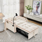 Canapé-lit convertible simple 3 en 1 en velours beige moderne 35,83 $ avec dossier réglable et port de chargement USB pour le salon