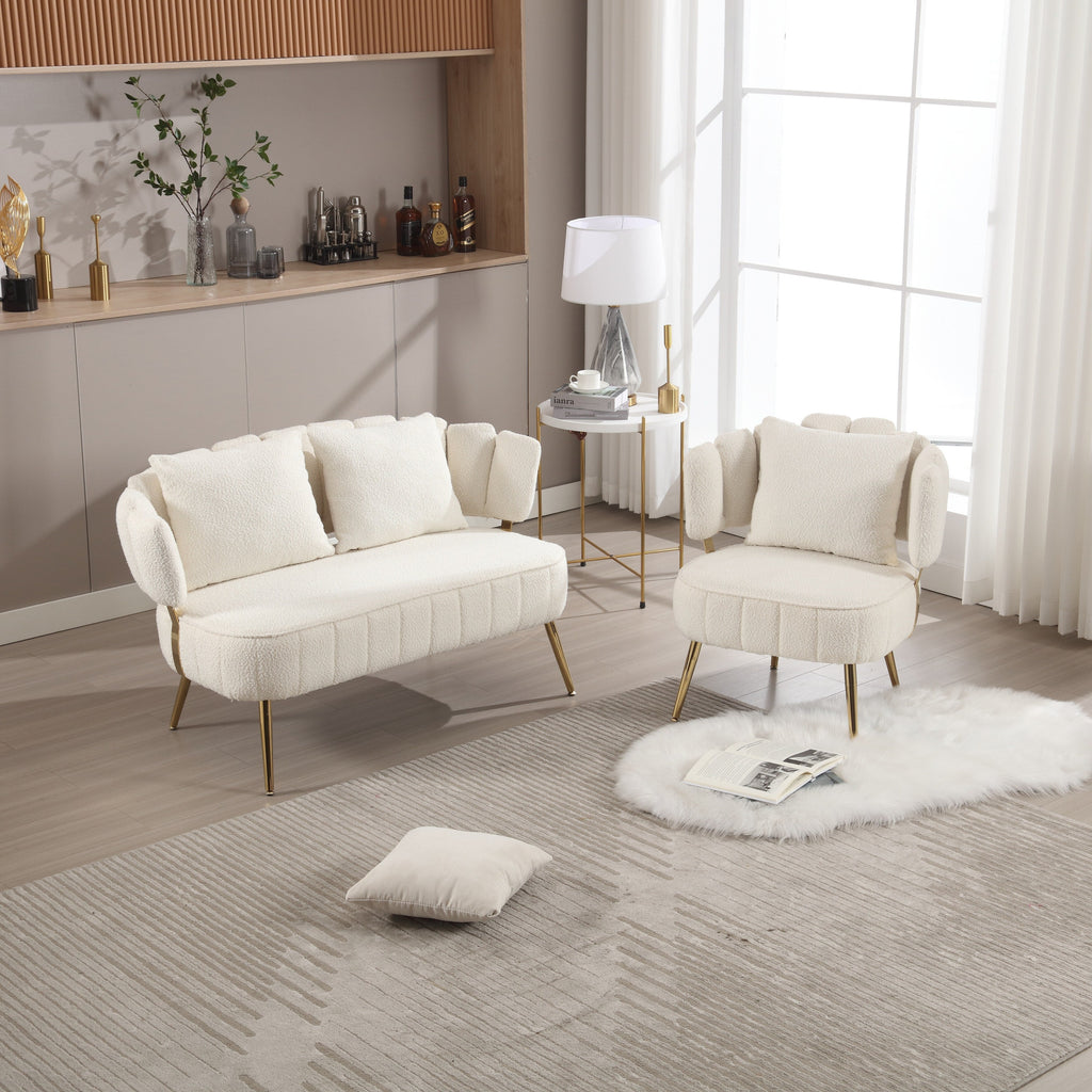 Canapé causeuse rembourré beige moderne 51,97 $ avec cadre en métal et coussins pour le salon
