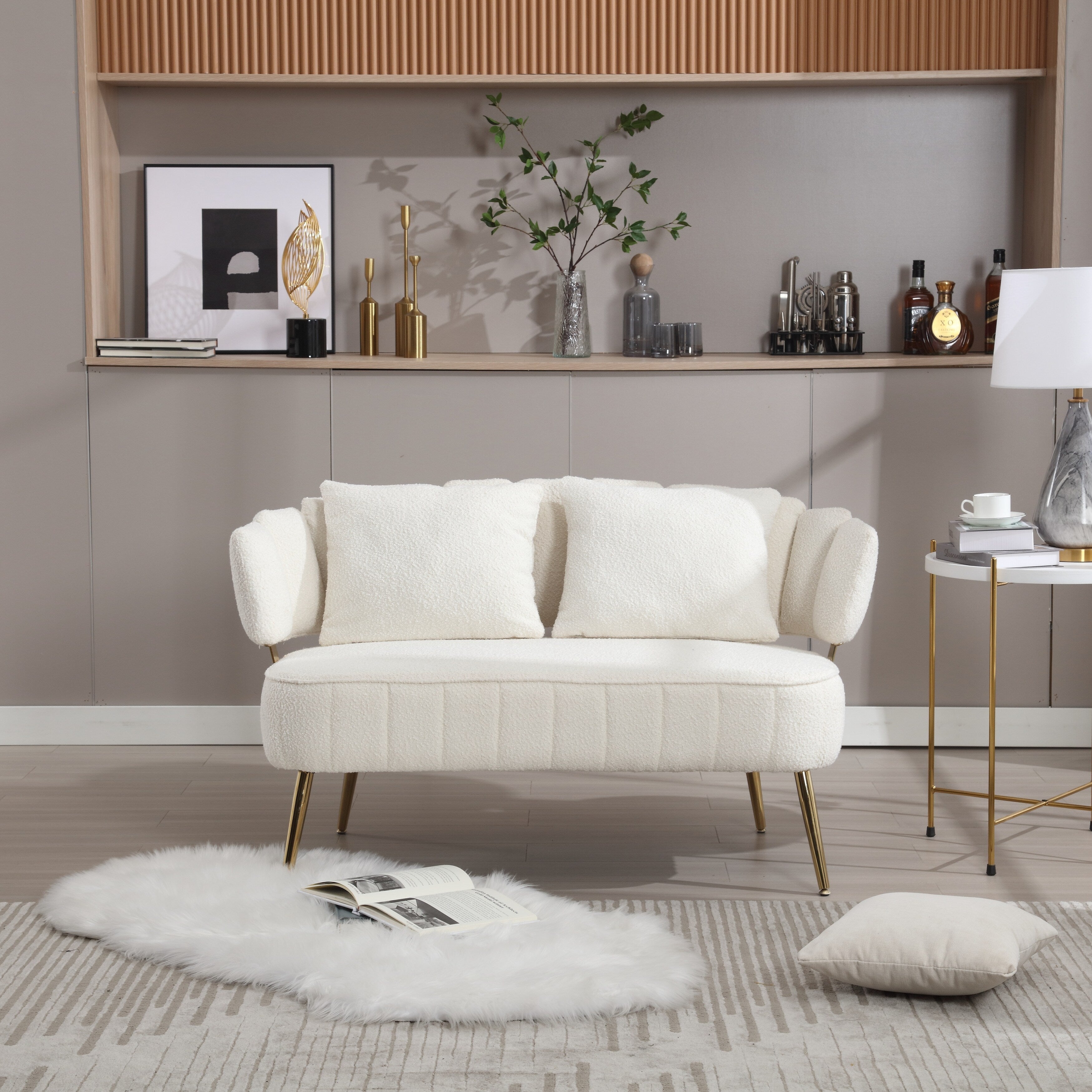 Canapé causeuse rembourré beige moderne 51,97 $ avec cadre en métal et coussins pour le salon