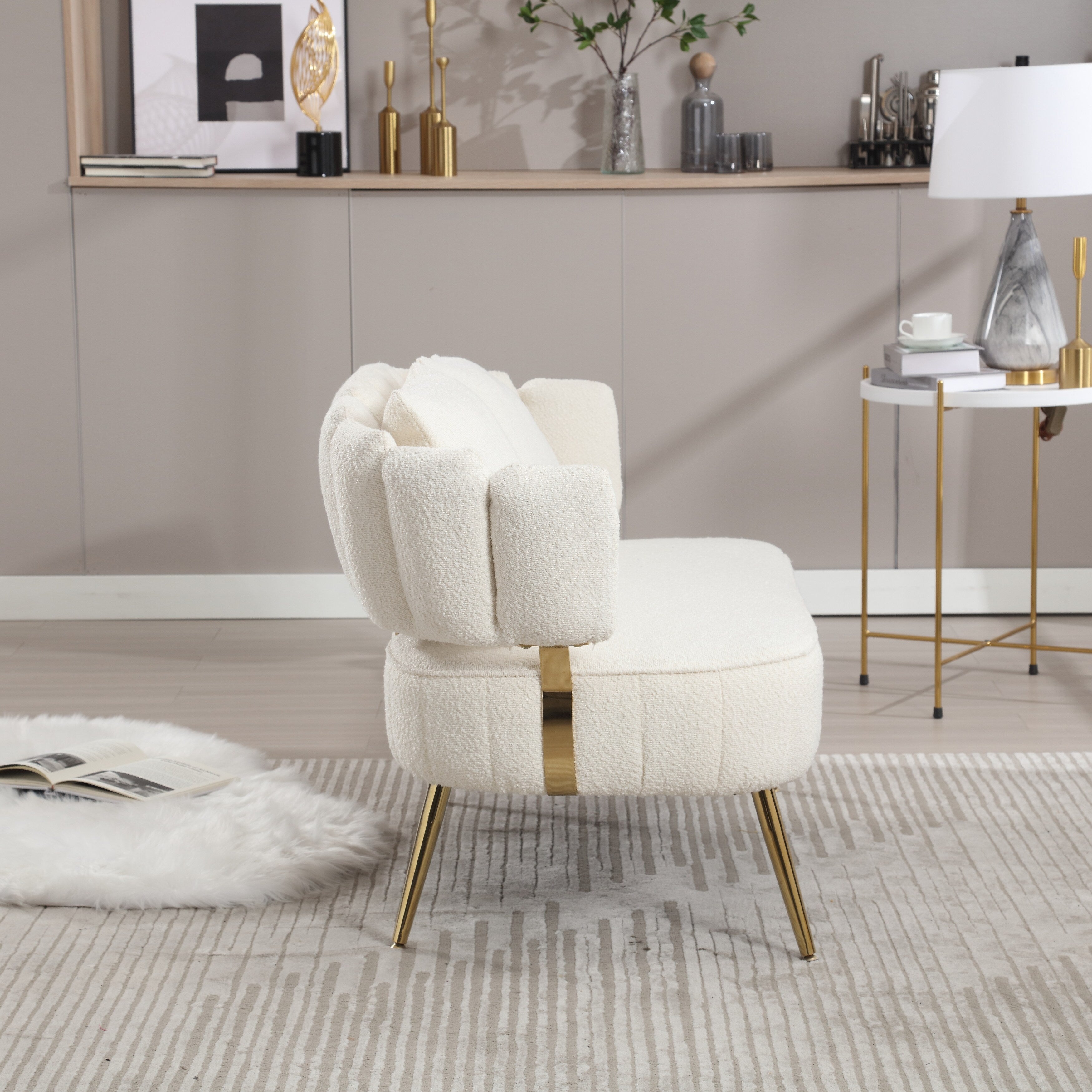 Canapé causeuse rembourré beige moderne 51,97 $ avec cadre en métal et coussins pour le salon