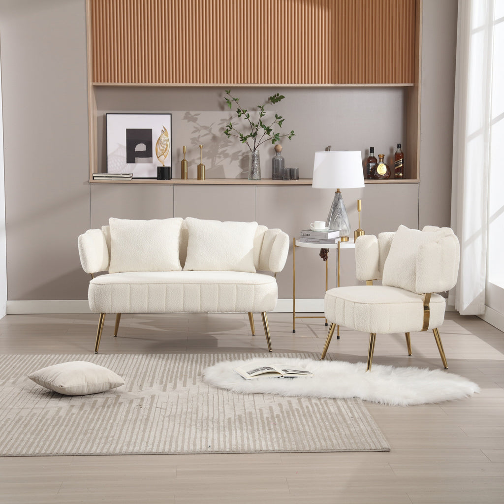Canapé causeuse rembourré beige moderne 51,97 $ avec cadre en métal et coussins pour le salon