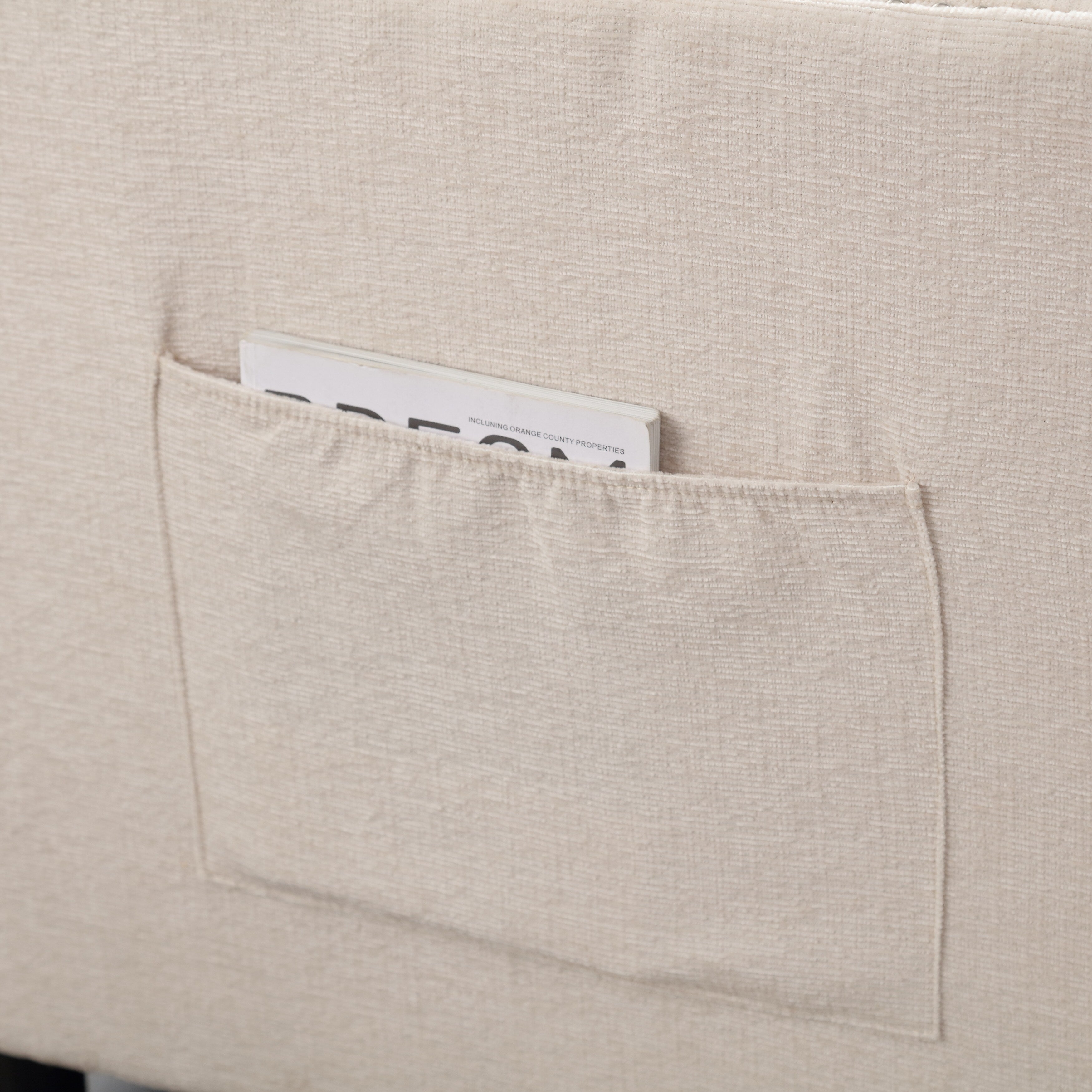 Canapé causeuse beige moderne 52,36 pouces en chenille avec poche et clous pour le salon