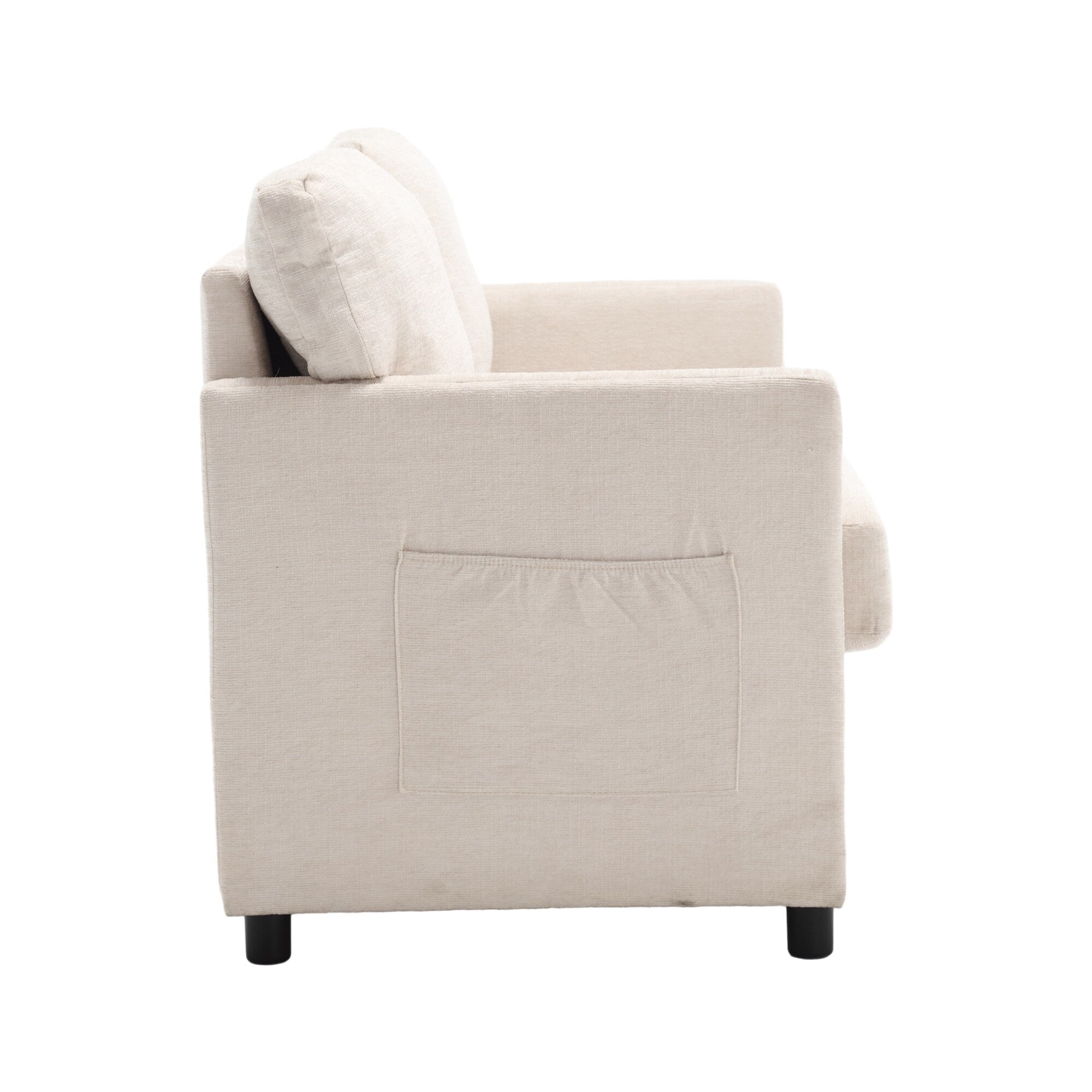 Canapé causeuse beige moderne 52,36 pouces en chenille avec poche et clous pour le salon