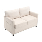 Canapé causeuse beige moderne 52,36 pouces en chenille avec poche et clous pour le salon