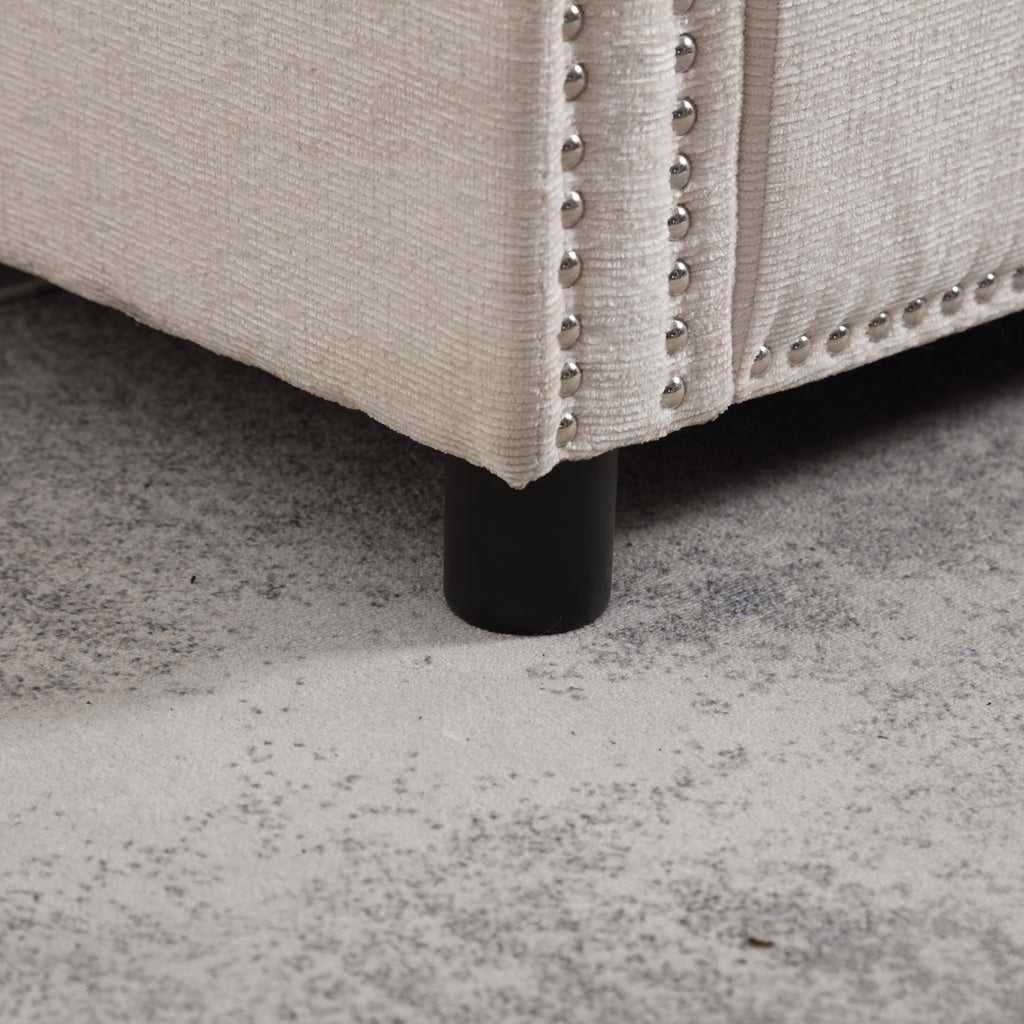 Canapé causeuse beige moderne 52,36 pouces en chenille avec poche et clous pour le salon