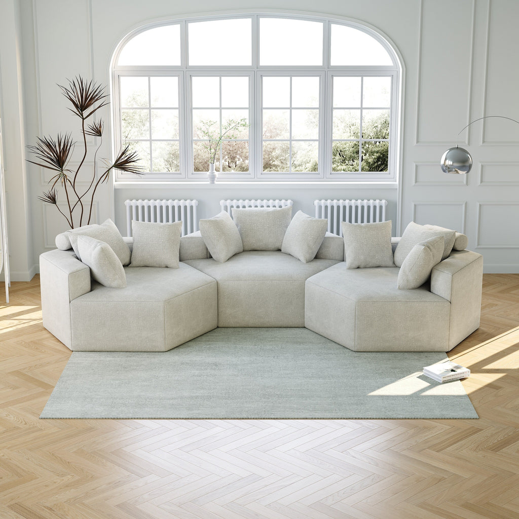 Canapé-lit simple beige moderne en éponge chenille 54 avec coussin de dossier pour le salon