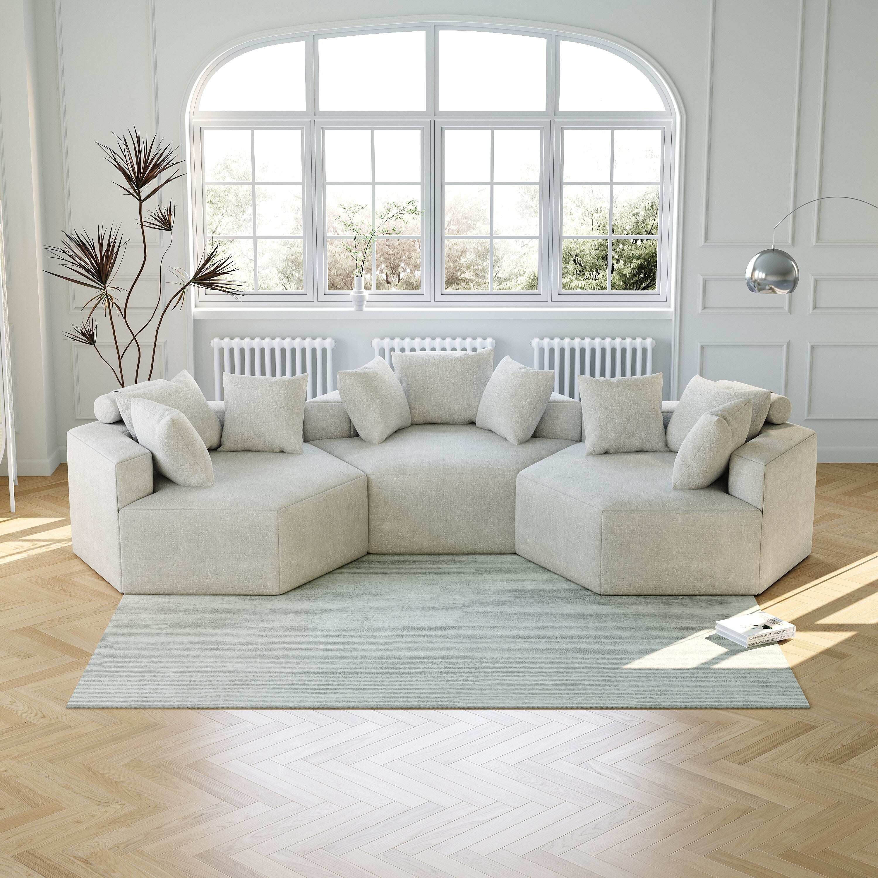 Canapé-lit simple beige moderne en éponge chenille 54 avec coussin de dossier pour le salon