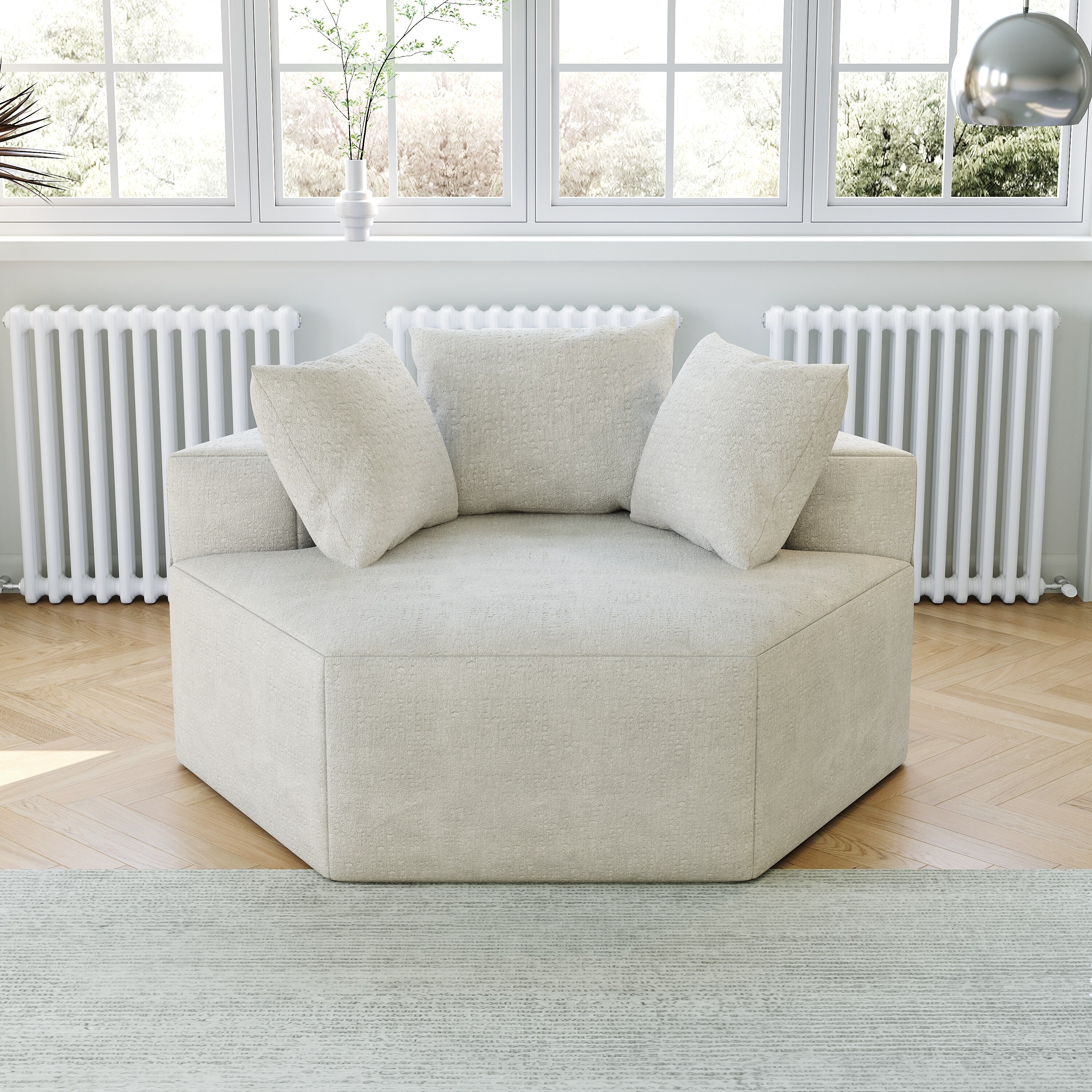 Canapé-lit simple beige moderne en éponge chenille 54 avec coussin de dossier pour le salon