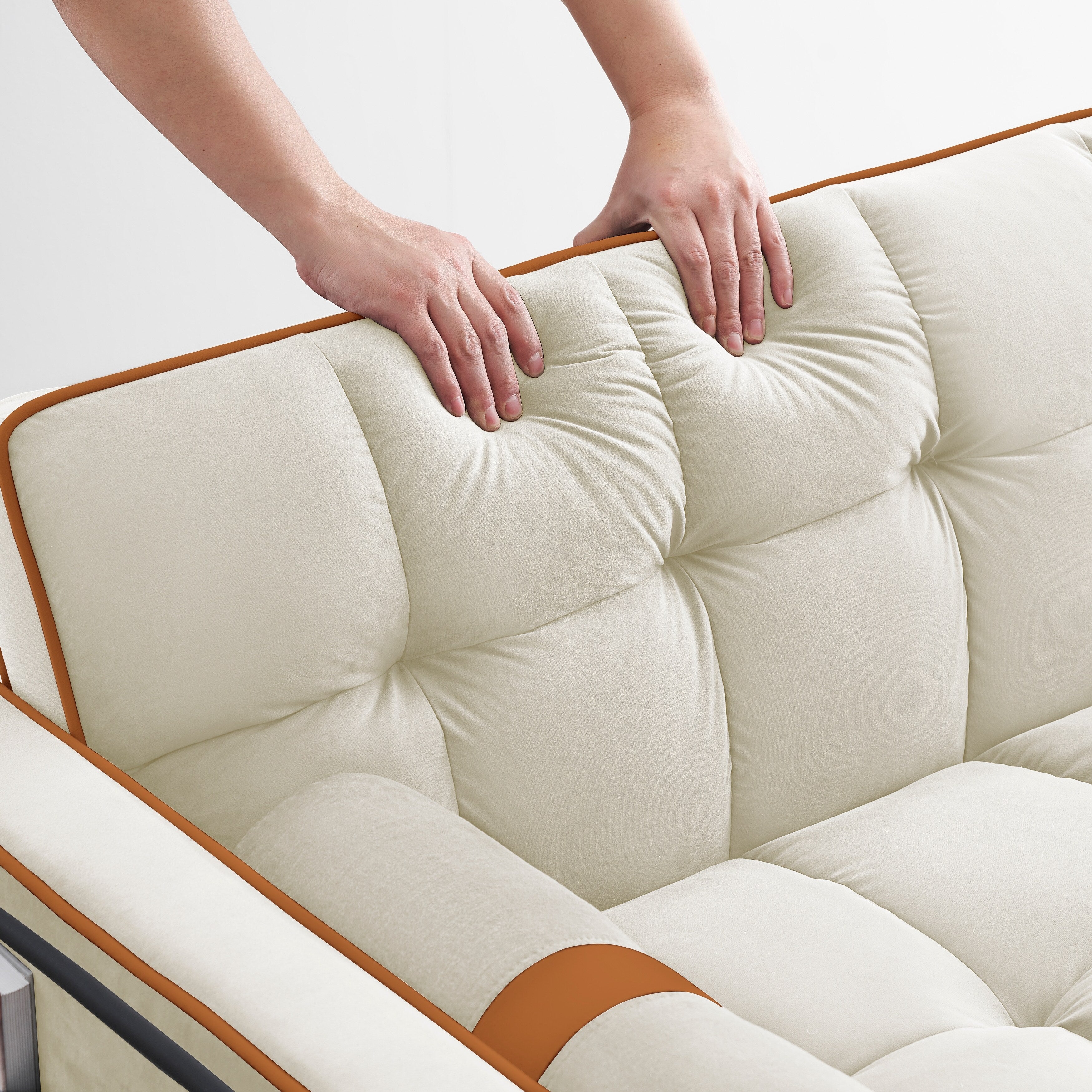 Canapé-lit convertible en velours beige moderne de 55,5 pouces avec coussins et poches latérales pour le salon