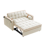 Canapé-lit convertible en velours beige moderne de 55,5 pouces avec coussins et poches latérales pour le salon