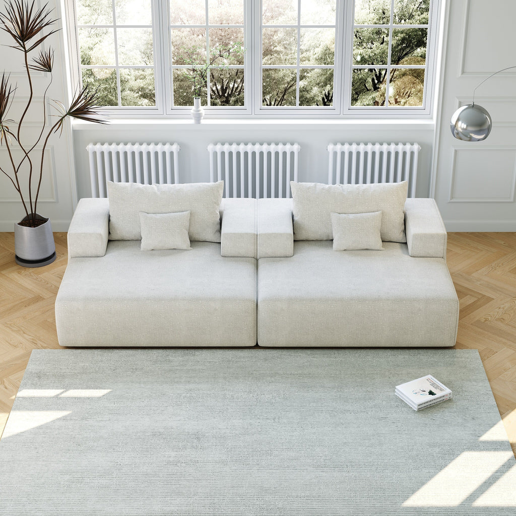 Canapé-lit simple beige moderne en éponge chenille 55 avec coussin de dossier pour salon