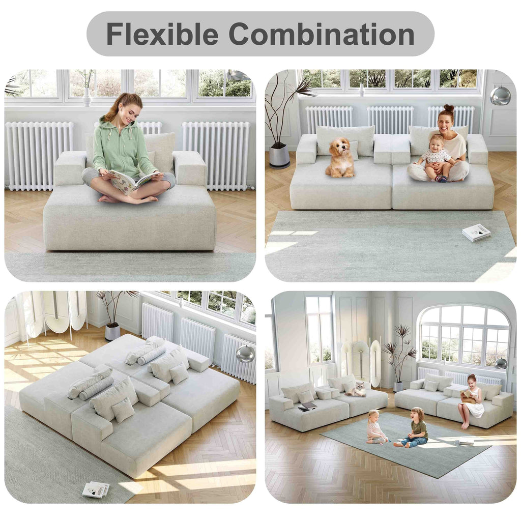 Canapé-lit simple beige moderne en éponge chenille 55 avec coussin de dossier pour salon