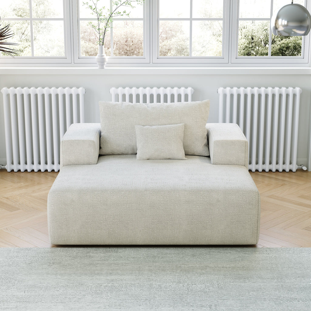 Canapé-lit simple beige moderne en éponge chenille 55 avec coussin de dossier pour salon