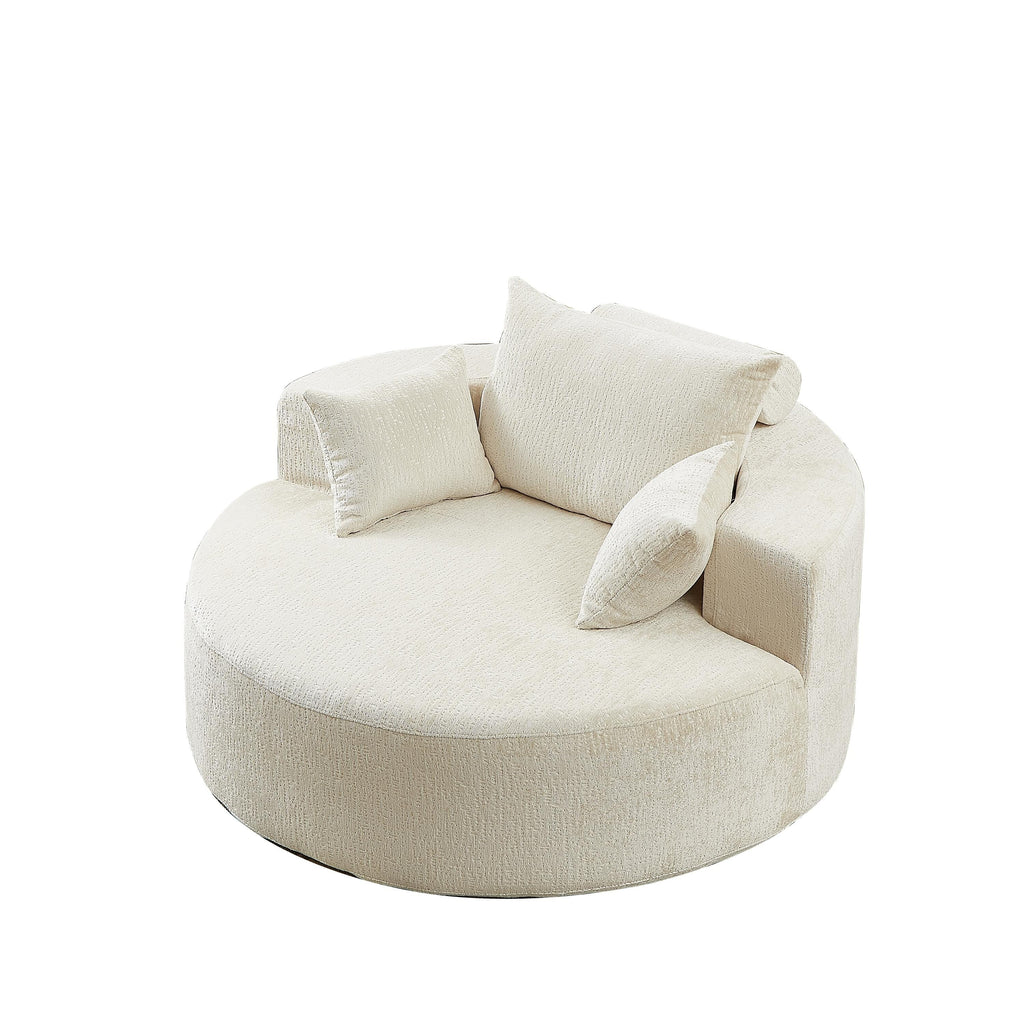 Canapé-lit simple rond beige moderne de 55 cm en chenille éponge avec coussin de dossier pour le salon