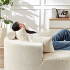 Canapé-lit simple rond beige moderne de 55 cm en chenille éponge avec coussin de dossier pour le salon