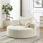 Canapé-lit simple rond beige moderne de 55 cm en chenille éponge avec coussin de dossier pour le salon