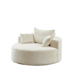 Canapé-lit simple rond beige moderne de 55 cm en chenille éponge avec coussin de dossier pour le salon