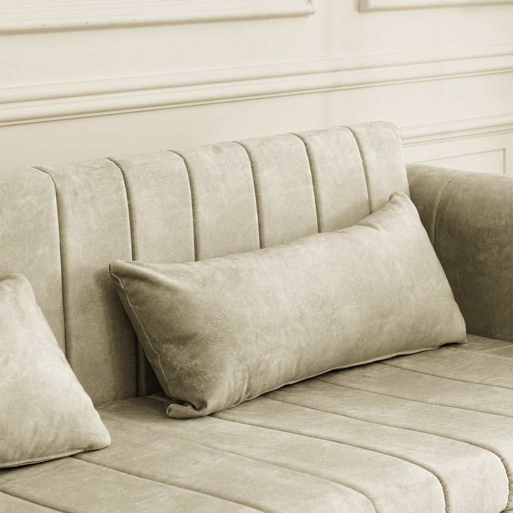 Canapé-lit gigogne 3 places beige moderne 68 en mousse 3 en 1 avec clous en cuivre et deux tiroirs