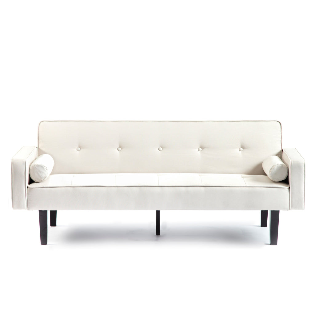 Canapé-lit futon convertible 3 places beige moderne 71,65 avec pieds en bois massif et oreillers pour le salon
