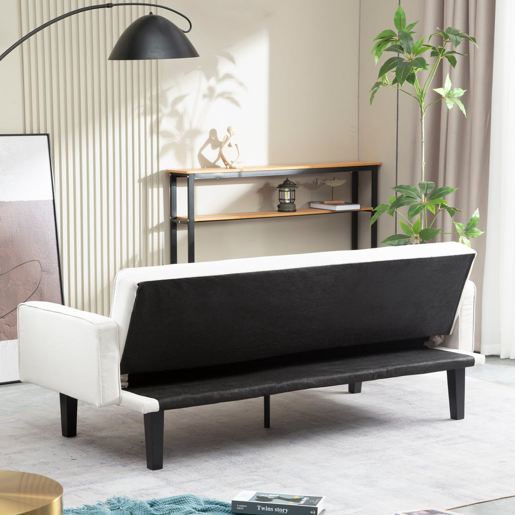 Canapé-lit futon convertible 3 places beige moderne 71,65 avec pieds en bois massif et oreillers pour le salon