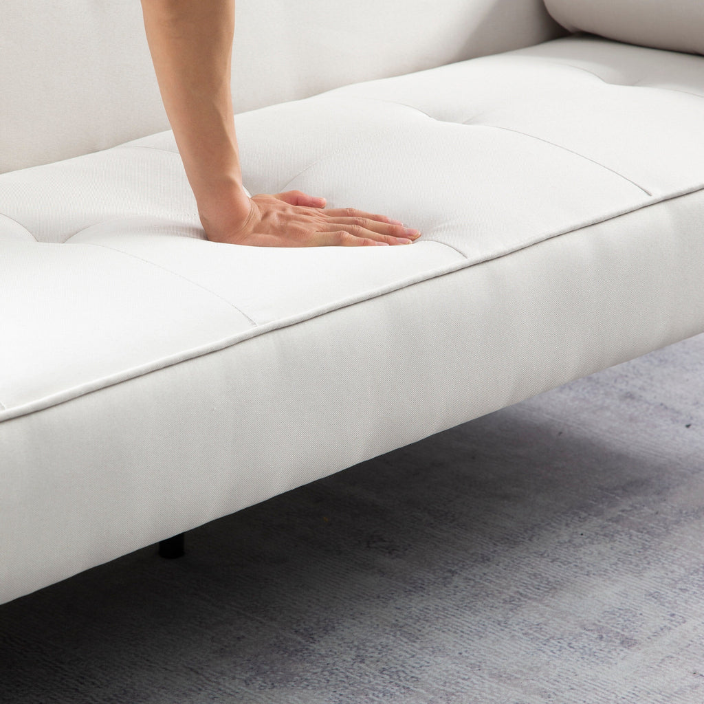 Canapé-lit futon convertible 3 places beige moderne 71,65 avec pieds en bois massif et oreillers pour le salon