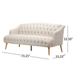 Canapé 3 places beige moderne capitonné à boutons 73,25 avec pieds en bois de bouleau pour le salon