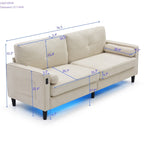Canapé 3 places beige moderne en lin 75.2 avec éclairage LED et 2 ports USB pour le salon