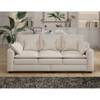 Canapé 3 places beige moderne en polyester 78,7 avec coussins et pieds en bois massif pour le salon