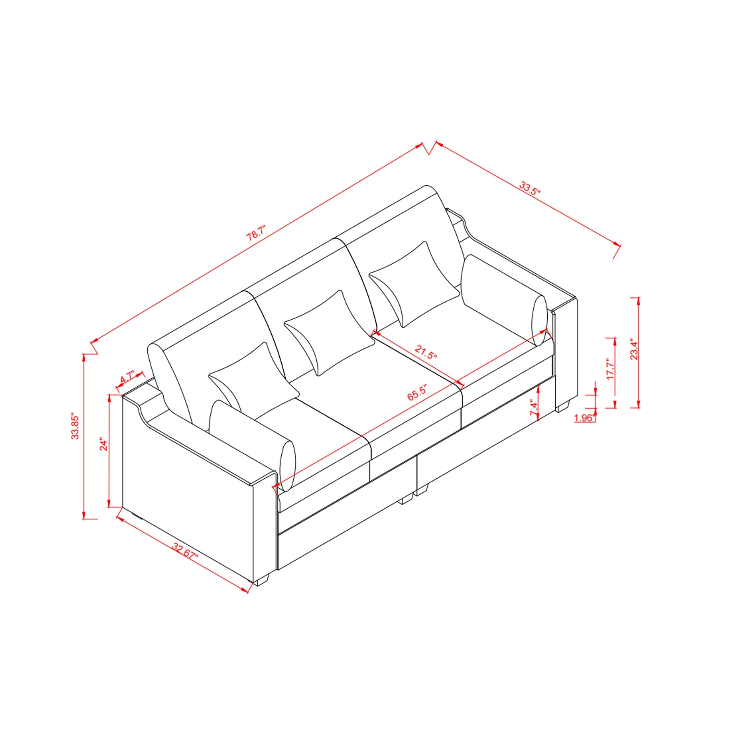 Canapé 3 places beige moderne en polyester 78,7 avec coussins et pieds en bois massif pour le salon