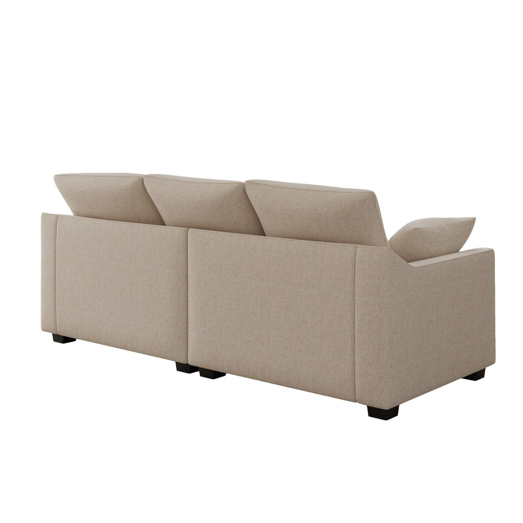 Canapé 3 places beige moderne en polyester 78,7 avec coussins et pieds en bois massif pour le salon