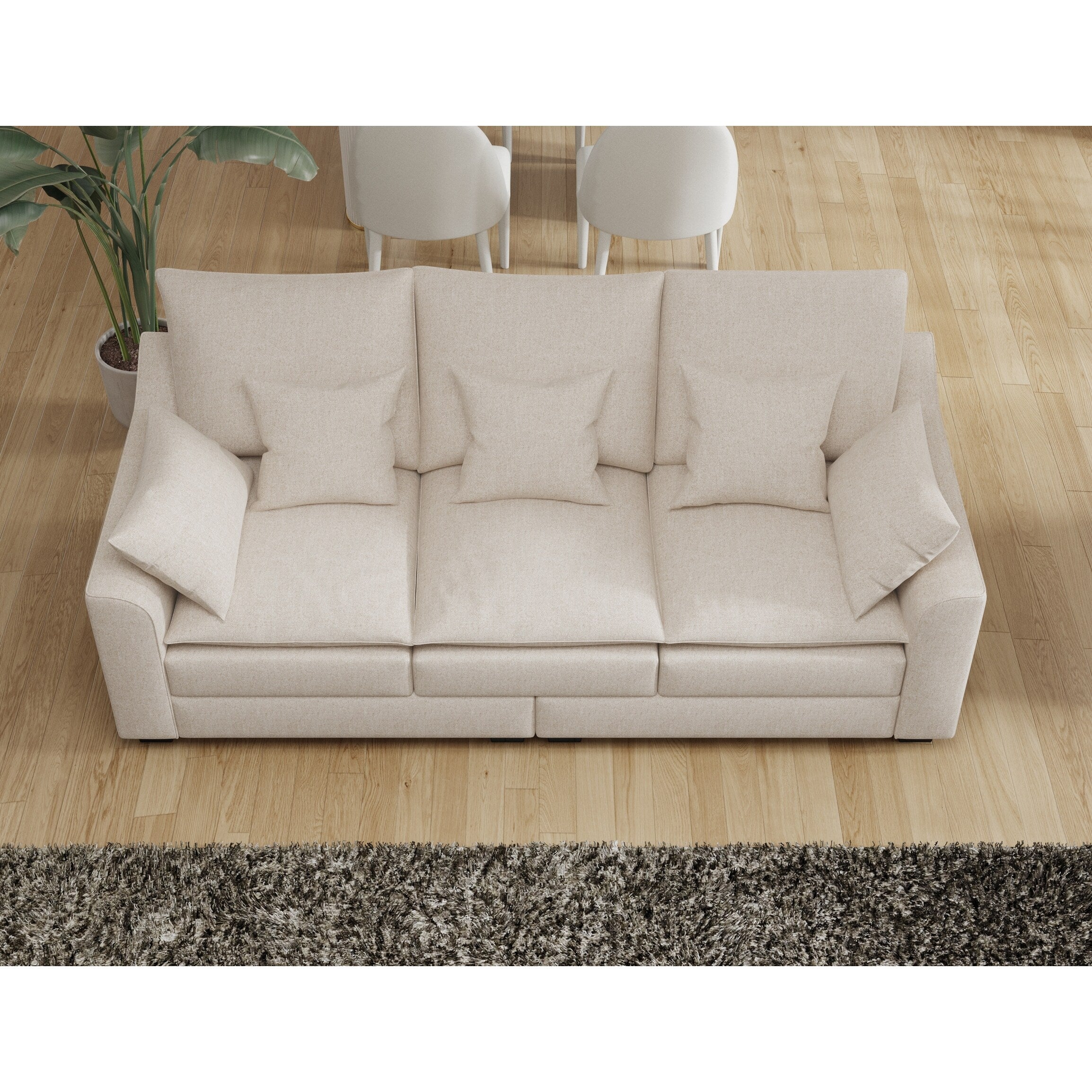 Canapé 3 places beige moderne en polyester 78,7 avec coussins et pieds en bois massif pour le salon