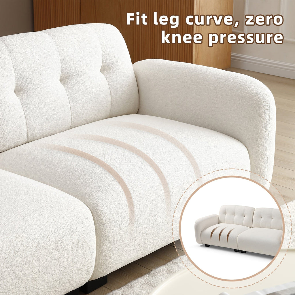 Canapé 3 places Teddy beige moderne 81,48 $ avec assise profonde et pieds en bois, rembourré pour le salon