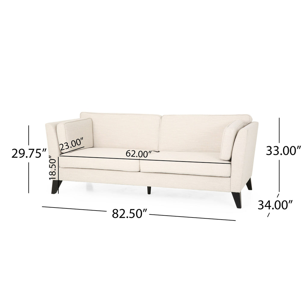 Canapé 3 places beige moderne 82,5 avec pieds en bouleau et coussins latéraux pour le salon