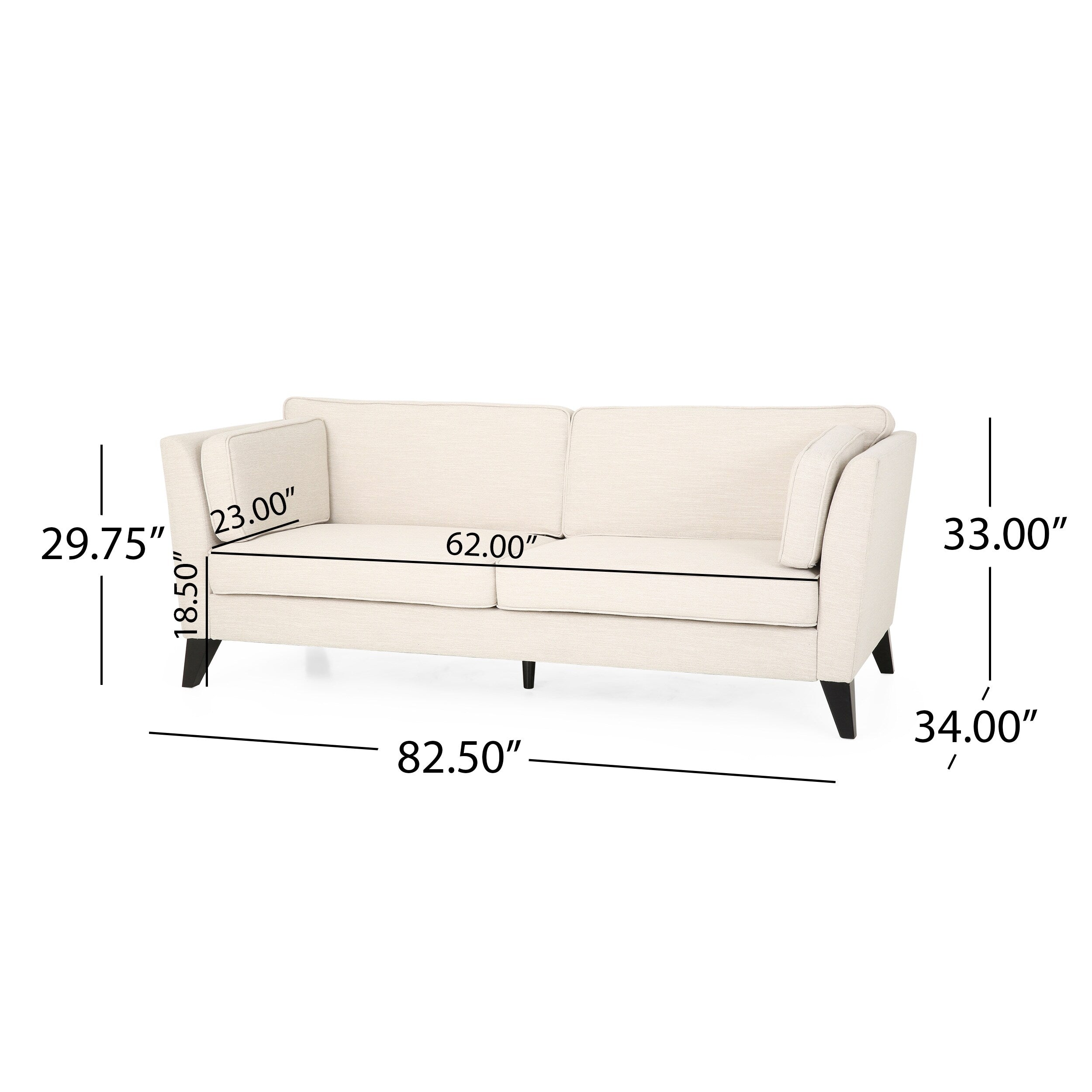 Canapé 3 places beige moderne 82,5 avec pieds en bouleau et coussins latéraux pour le salon