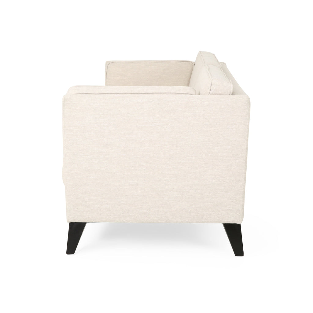 Canapé 3 places beige moderne 82,5 avec pieds en bouleau et coussins latéraux pour le salon