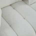 Canapé 3 places beige moderne en tissu 82 avec structure en bois massif, coussins en mousse haute résilience et 3 coussins de dossier