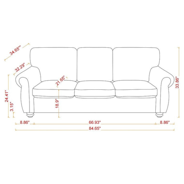Canapé 3 places beige moderne en chenille 84,6 avec accoudoirs roulés et cadre en bois massif pour le salon