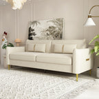 Canapé causeuse en velours beige moderne 85,43 avec pieds et coussins dorés pour le salon