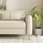 Canapé causeuse en velours beige moderne 85,43 avec pieds et coussins dorés pour le salon