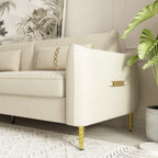 Canapé causeuse en velours beige moderne 85,43 avec pieds et coussins dorés pour le salon