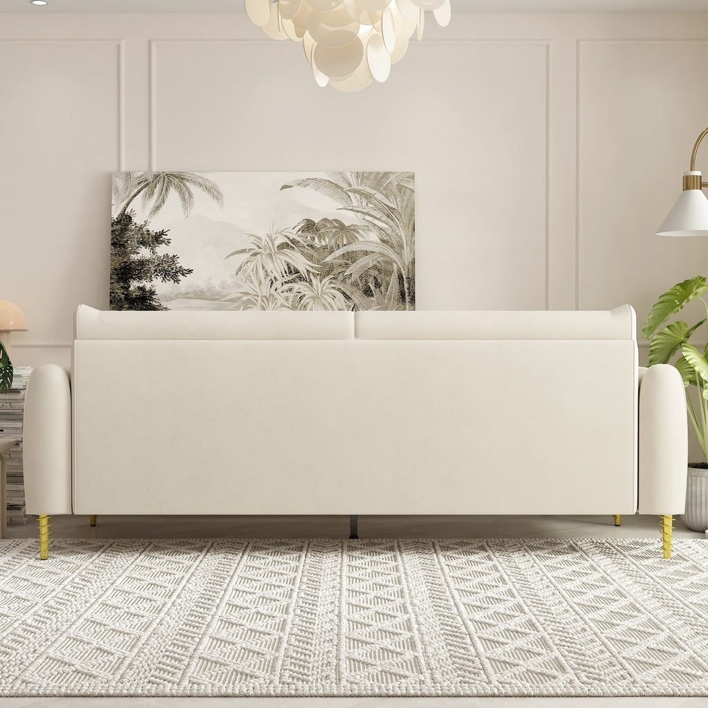 Canapé causeuse en velours beige moderne 85,43 avec pieds et coussins dorés pour le salon