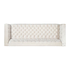 Canapé 3 places capitonné en similicuir beige moderne 86,75 pouces avec pieds en fer lisses en forme de T pour le salon