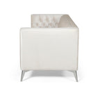 Canapé 3 places capitonné en similicuir beige moderne 86,75 pouces avec pieds en fer lisses en forme de T pour le salon