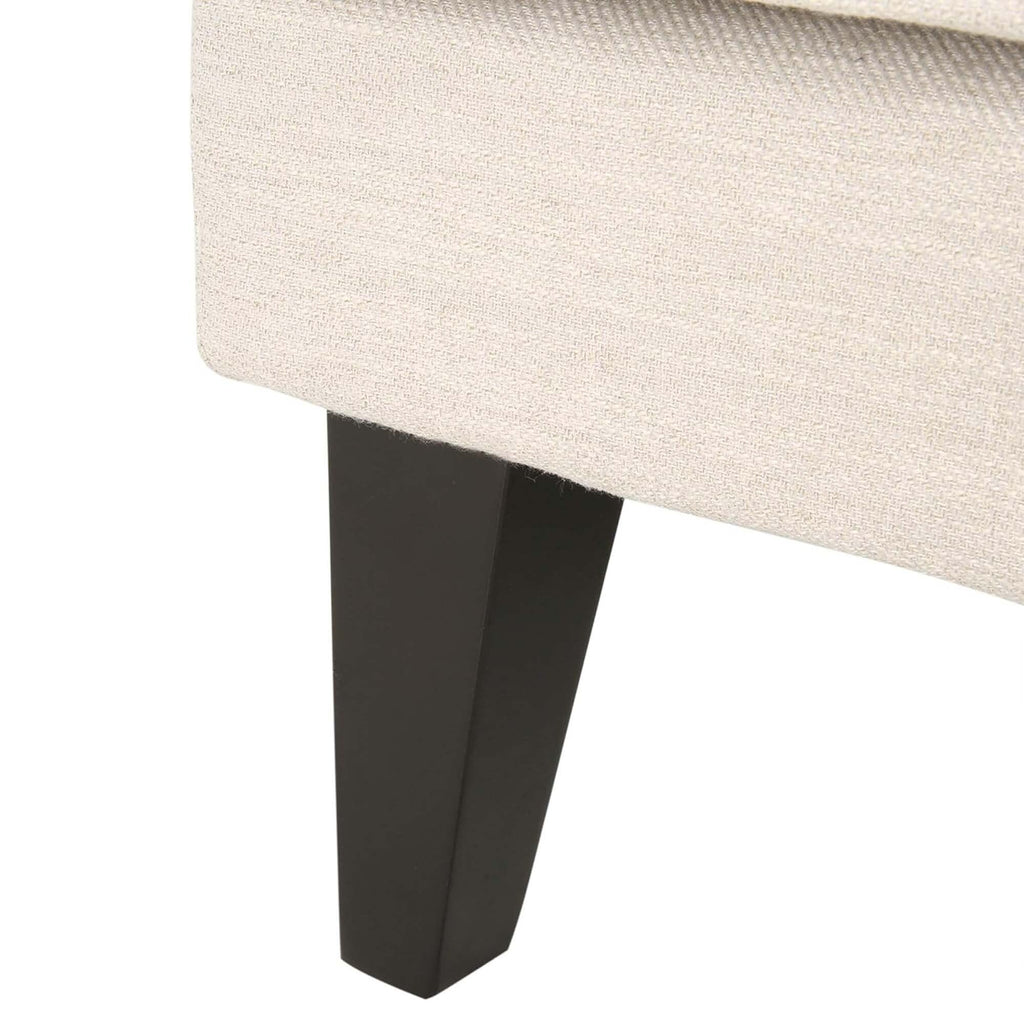 Canapé 3 places beige moderne 86 avec pieds en bois et dossier capitonné pour le salon