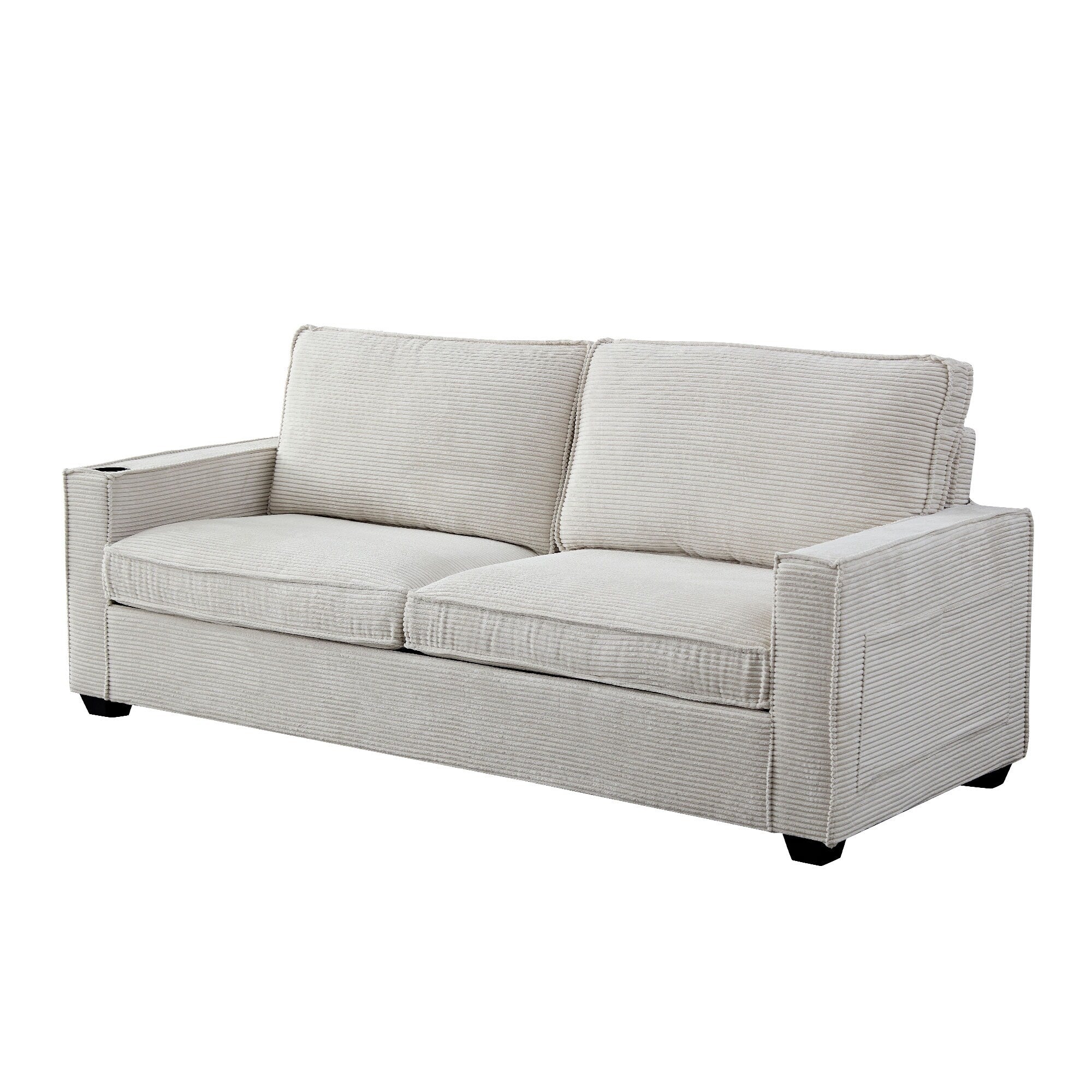 Canapé 3 places en velours côtelé beige moderne 87,4 avec porte-gobelet et sacs de rangement pour le salon