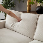 Canapé 3 places en velours côtelé beige moderne 87,4 avec porte-gobelet et sacs de rangement pour le salon